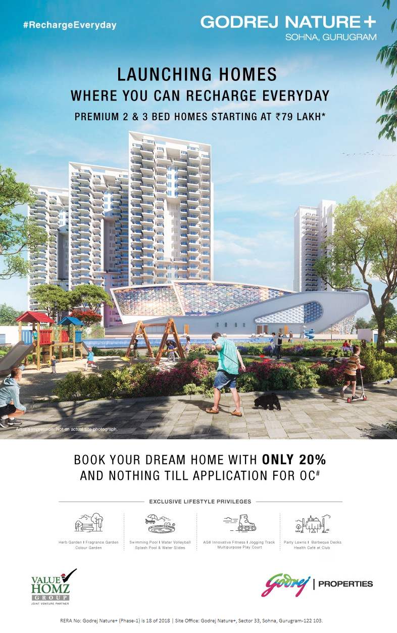 Pay only 20% & nothing till application for OC at Godrej Nature Plus in Sohna, Gurgaon Update